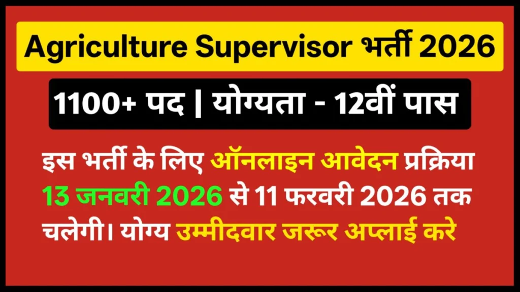 Rajasthan Agriculture Supervisor Recruitments 2026