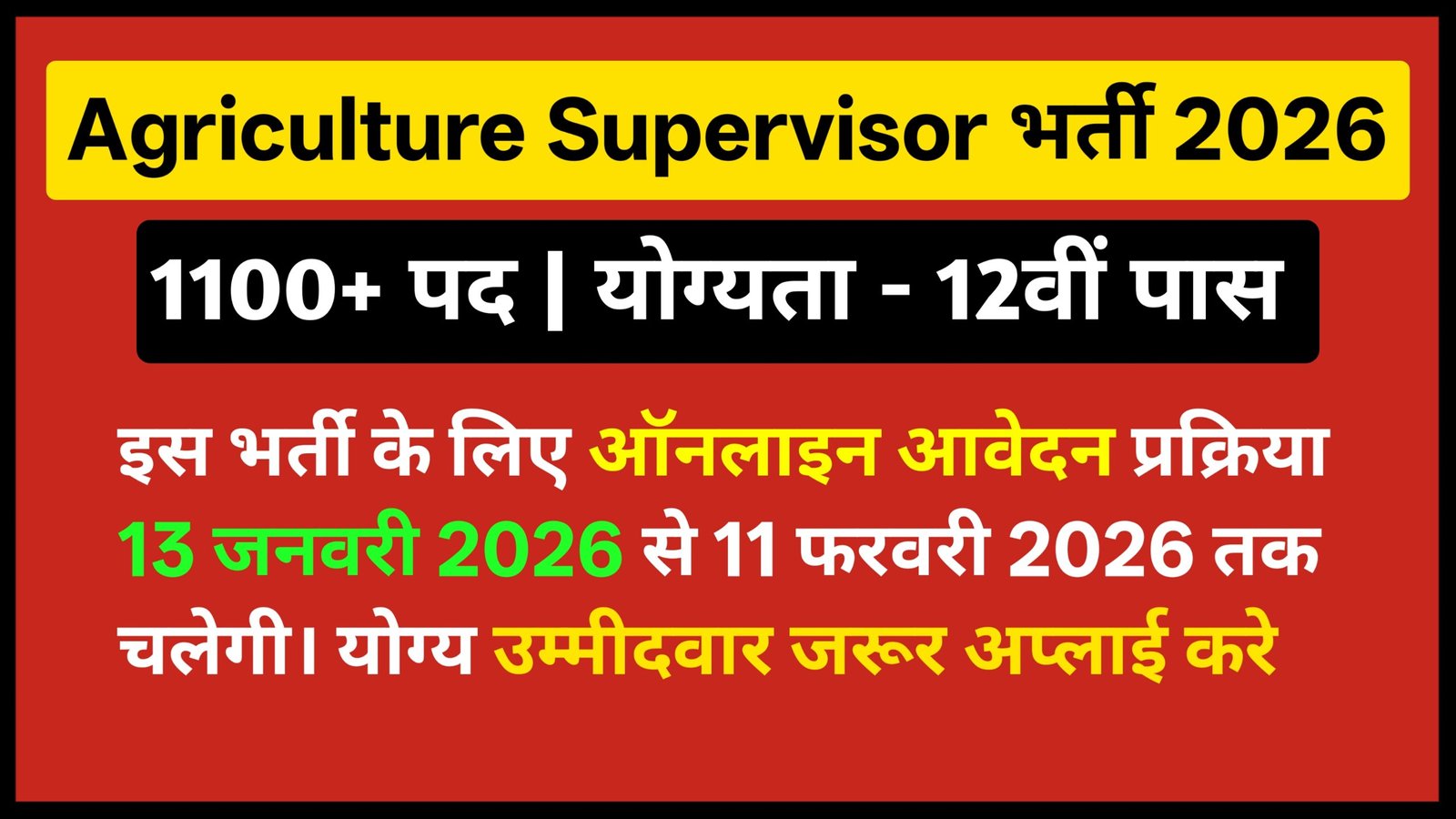Rajasthan Agriculture Supervisor Recruitments 2026